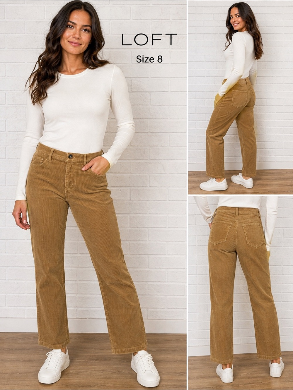 LOFT Women’s Corduroy Pants Size 8 Tan Brown Straight Leg minimalist academia